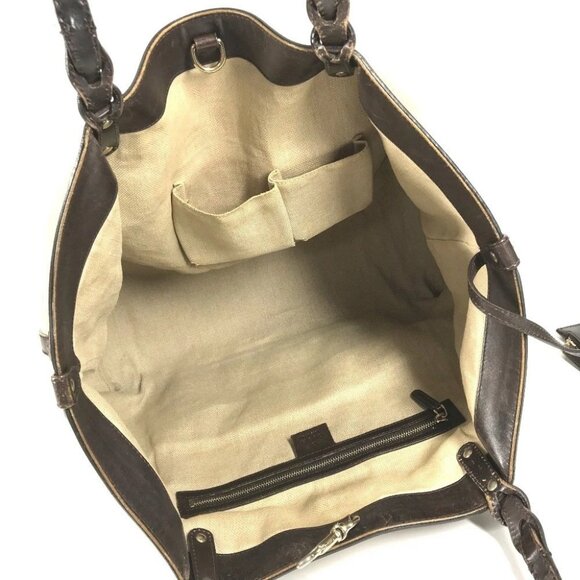 GUCCI 247207 With porch logo Tote Bag Shoulder Bag Leather/Canvas Beige/Brown - Picture 11 of 13